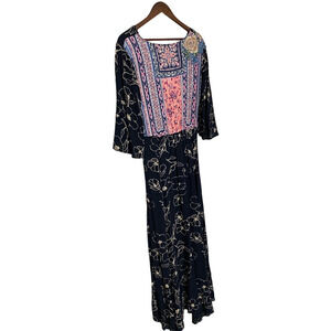 Tribal Women’s Maxi Dress‎ High Low Black Floral Vneck Wrap Size Medium NWT